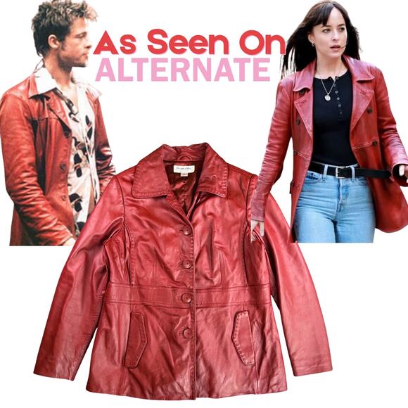 Vintage Red Lambskin Leather Jacket Stitched Buttons ASO ALT 90s Y2K Womens M P - Picture 1 of 9